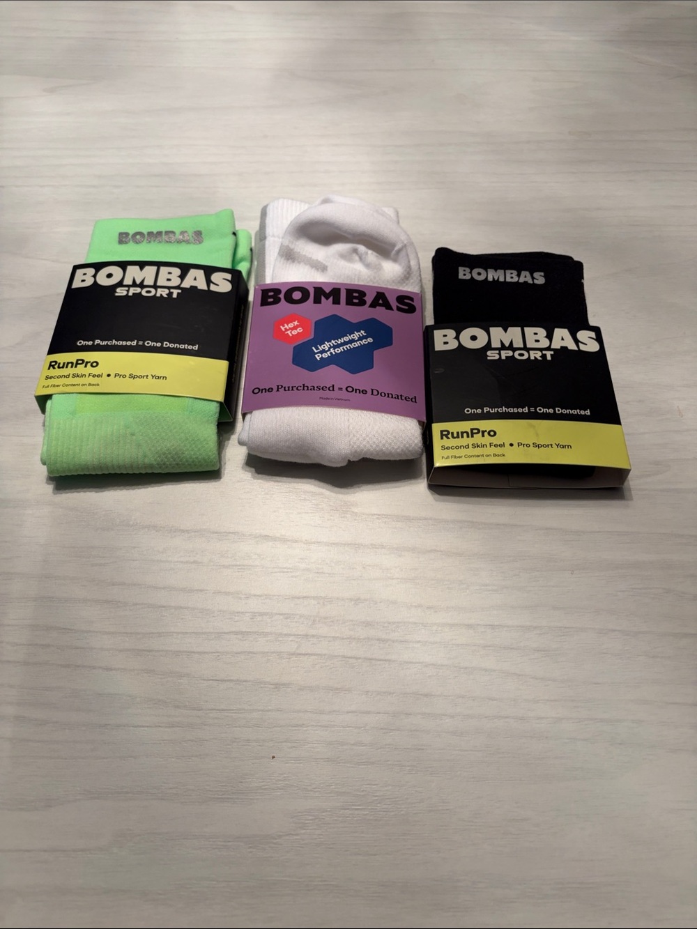 Bombas RunPro Athletic Socks - Lime, White, Black - 3 Pack